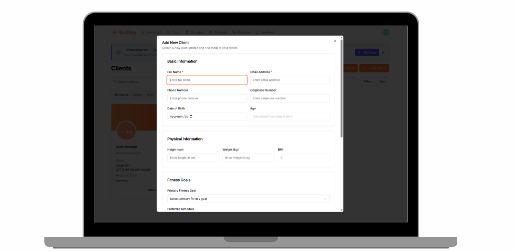 Trainer connecting with clients